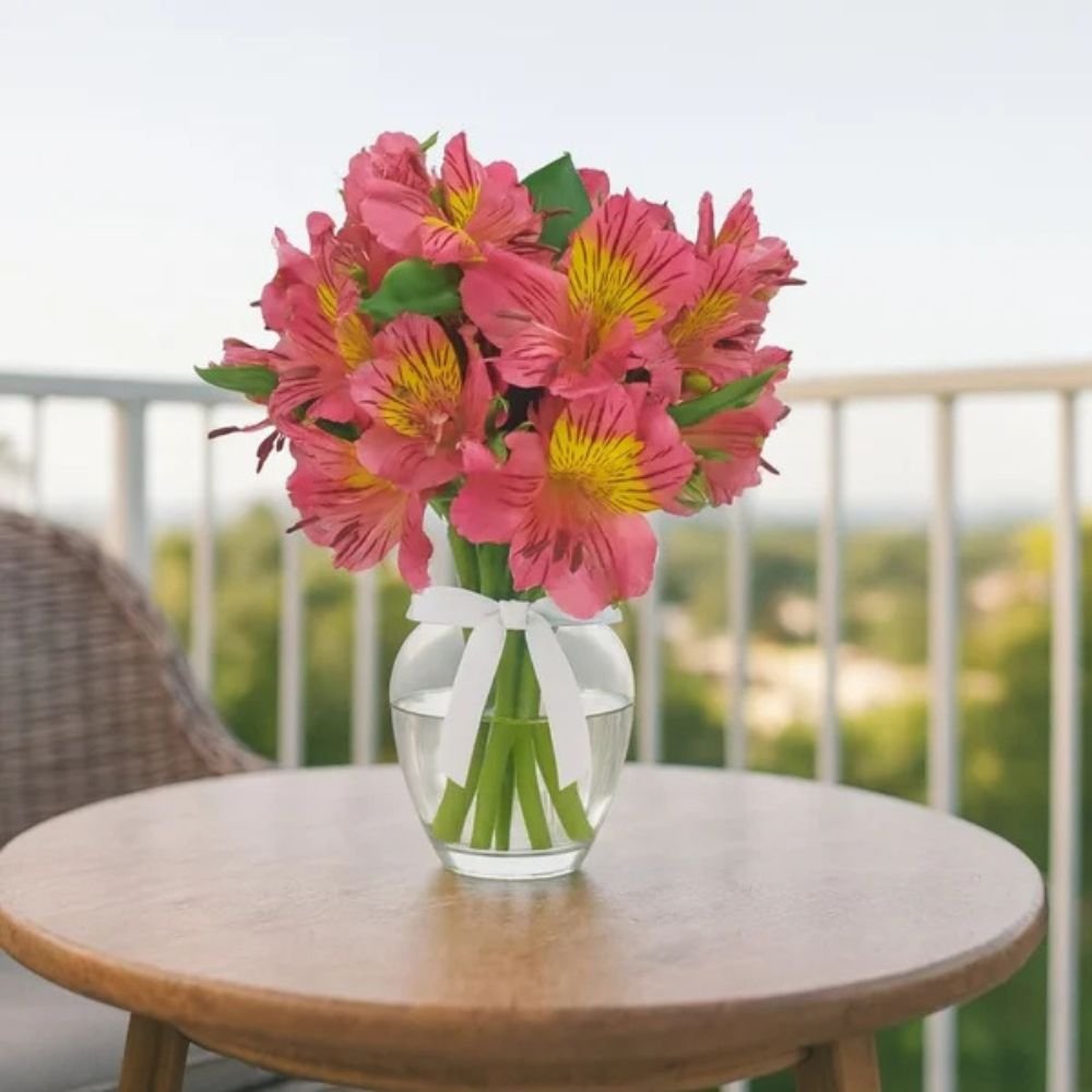 Admiração de Astromélias Cor Rosa no Vaso