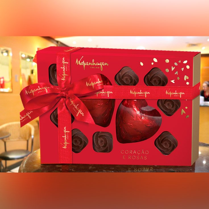 Corações e Rosas De Chocolate Kopenhagen 280g Nova Flor