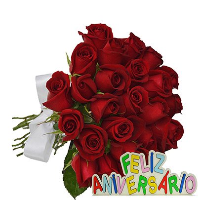 Buquê de 24 Rosas Vermelhas Feliz Aniversário | Nova Flor