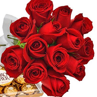 Buquê de 12 Rosas Vermelhas e Ferrero