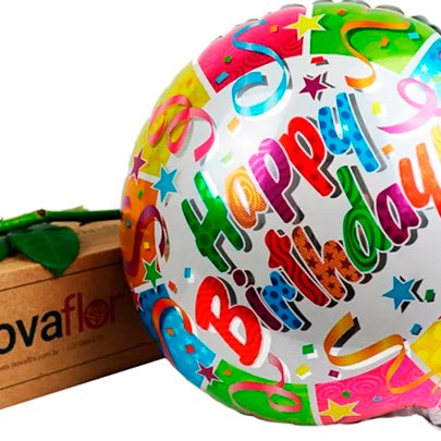 Exclusiva Rosa Champanhe e Balão Happy Birthday
