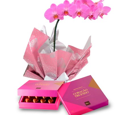 Orquídea Pink e Caixa Corações Trufados Ofner