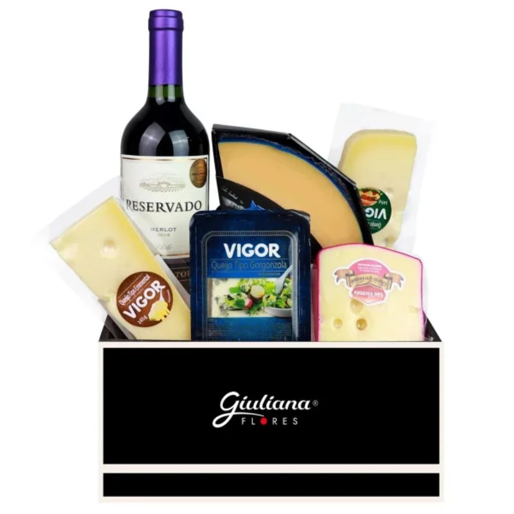 Cesta Gourmet De Queijo e Vinhos