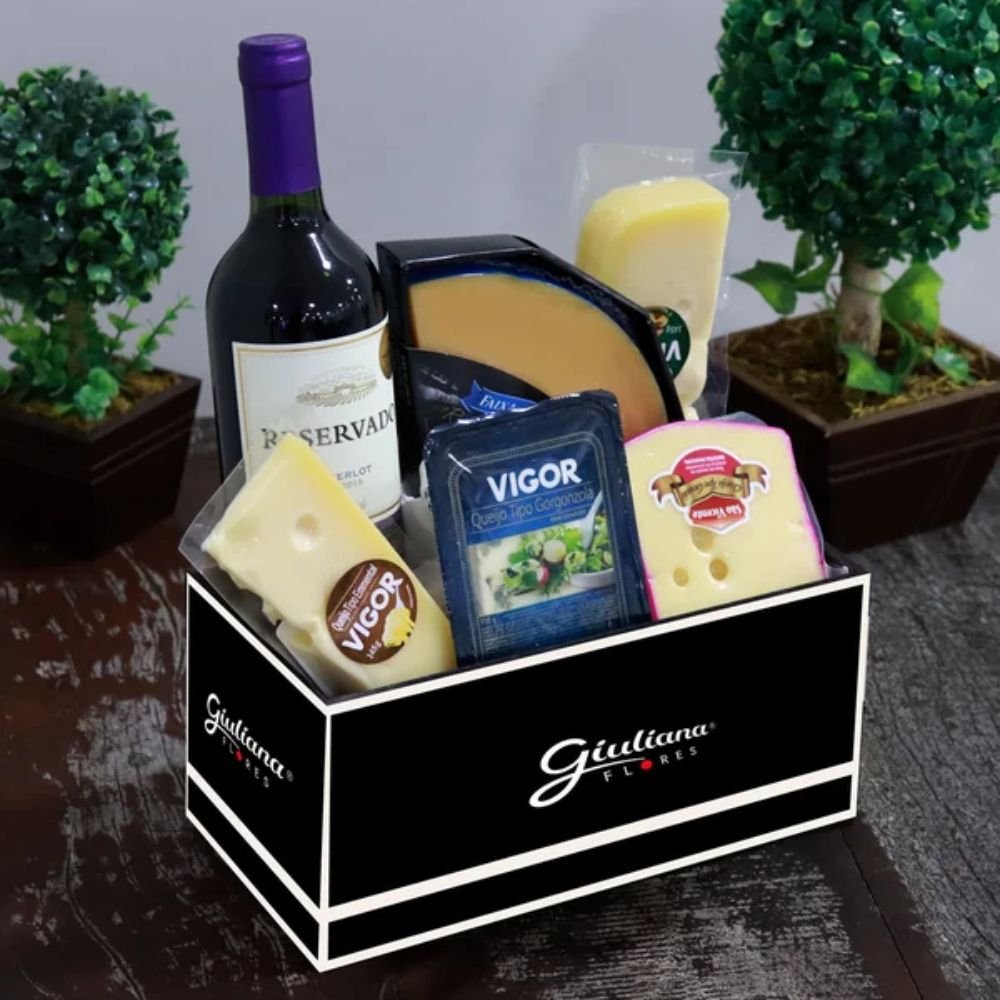 Cesta Gourmet De Queijo e Vinhos