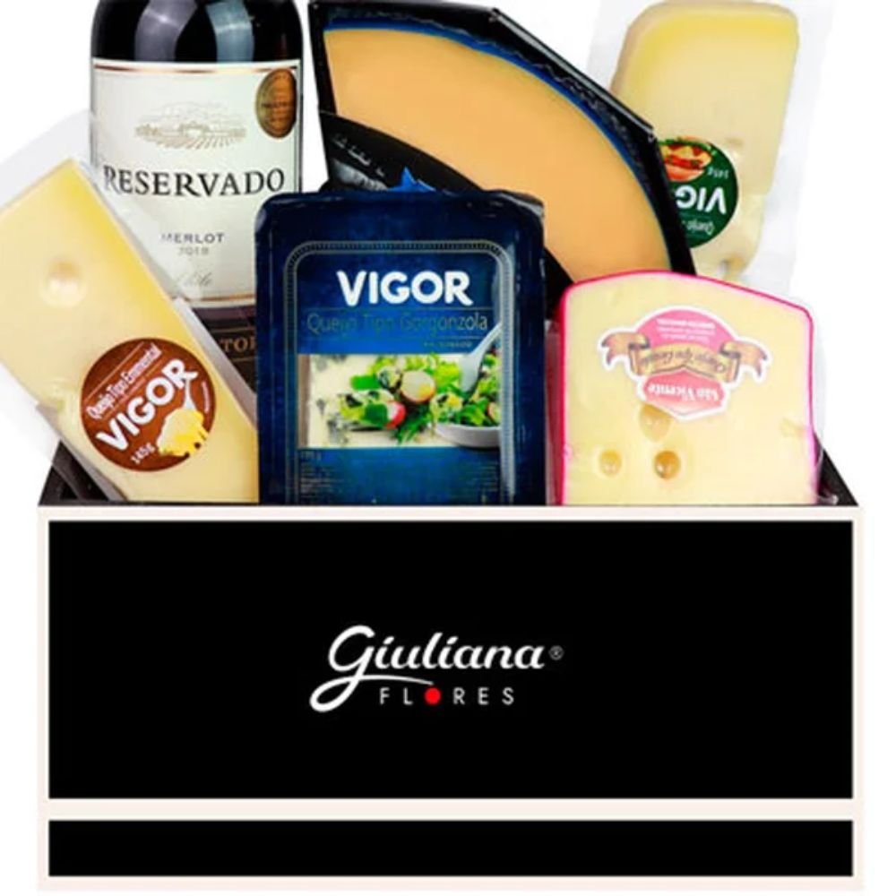 Cesta Gourmet De Queijo e Vinhos