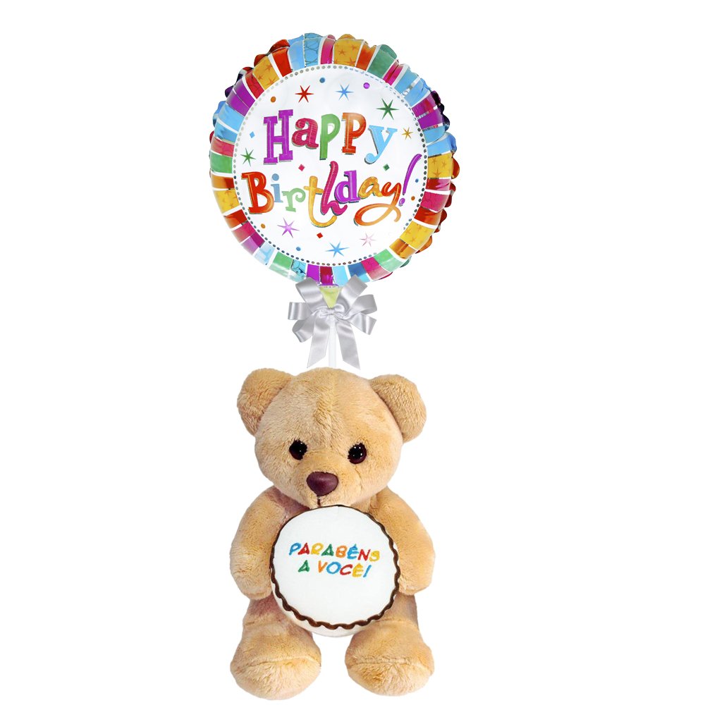 Balão Happy Birthday e Urso Bolo