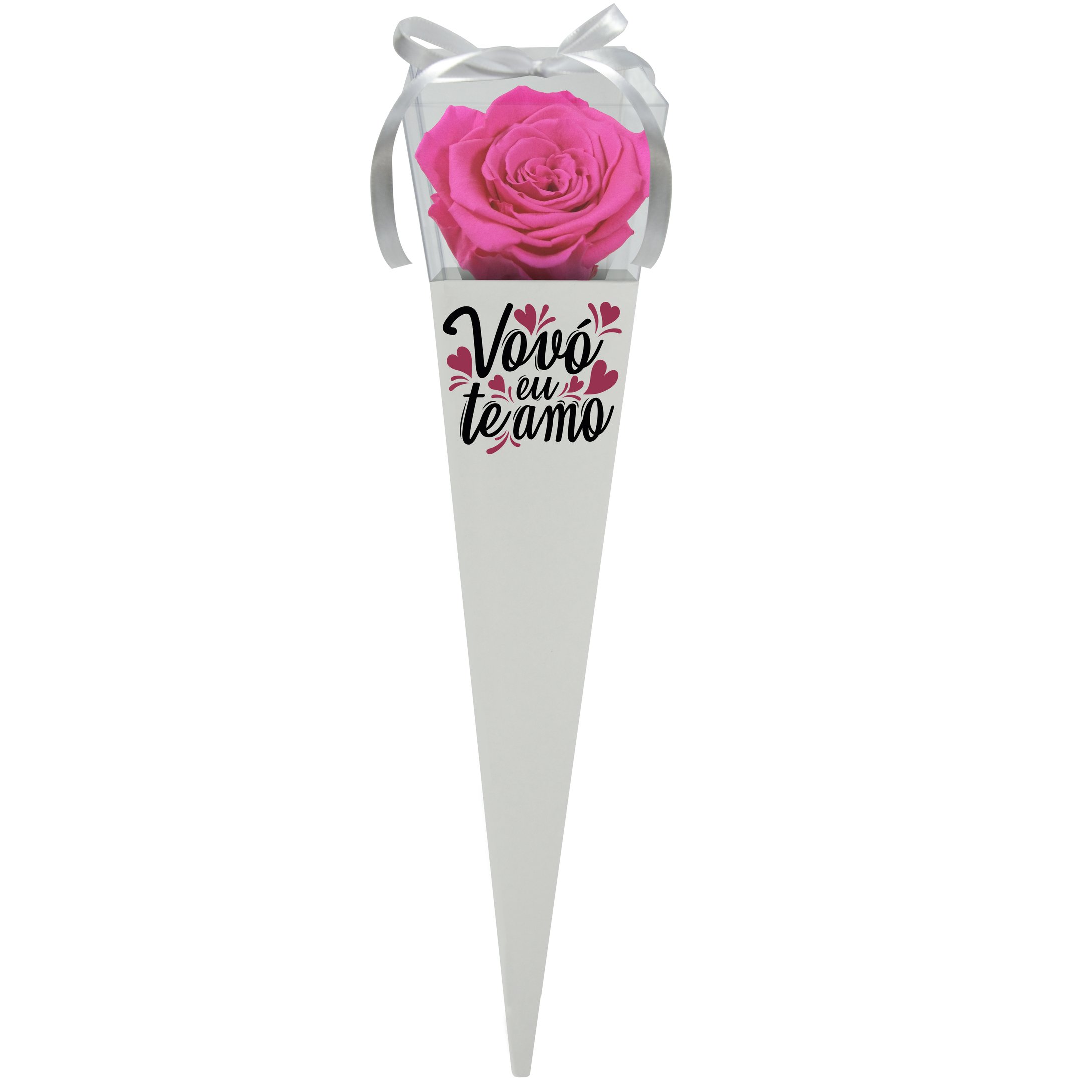 Cone Branco de Rosa Encantada Pink Vovó Te Amo | Nova Flor