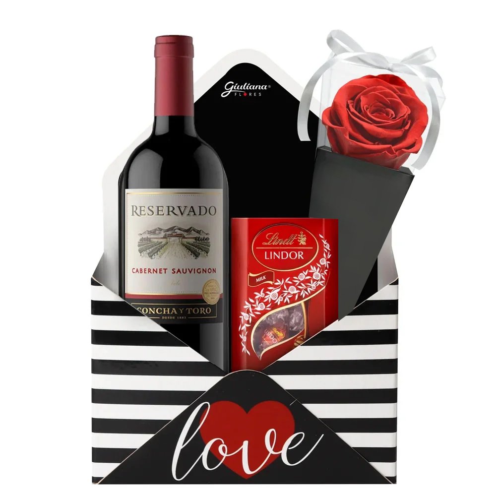 Rosa Encantada Vermelha e Vinho no Envelope Love | Nova Flor