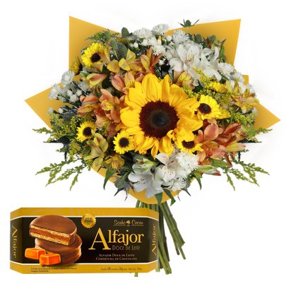 Buquê 04 Estações Amarelo e Alfajor Doce de Leite