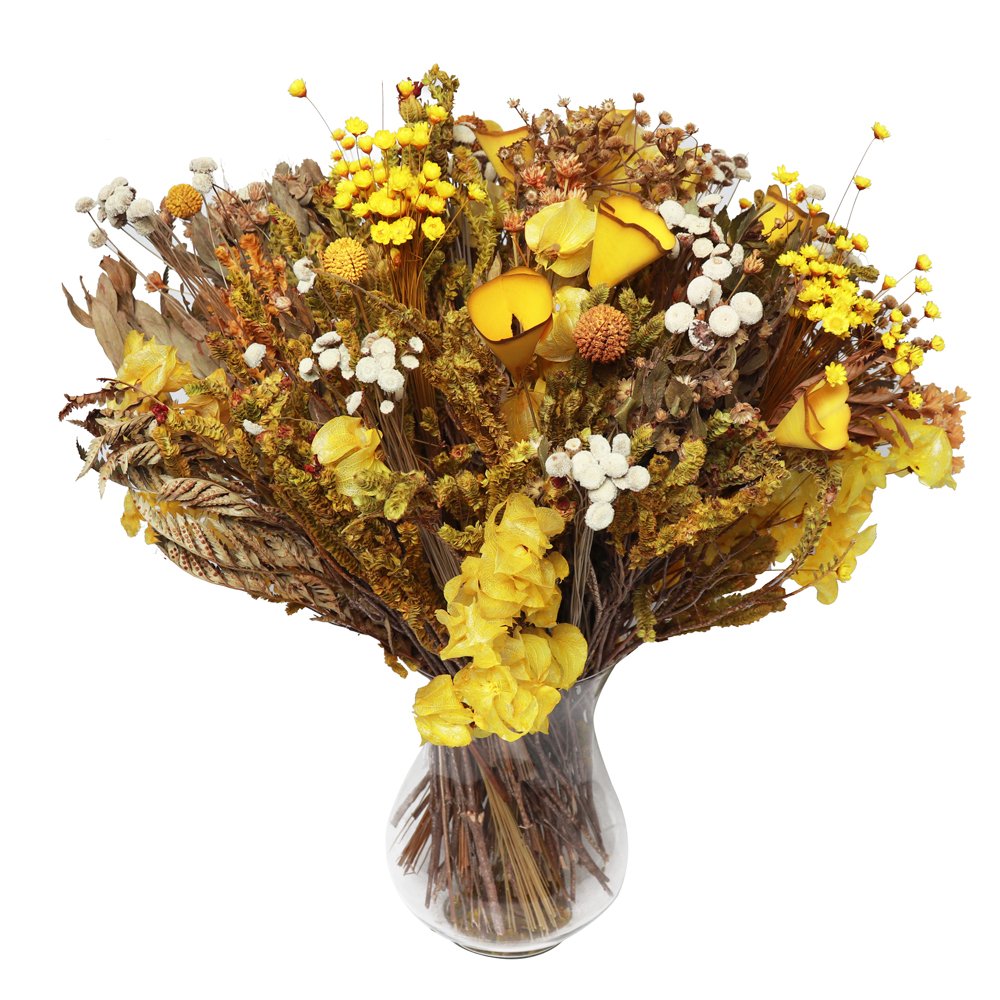 Vaso com Mix de Flor Seca Amarelo | Nova Flor