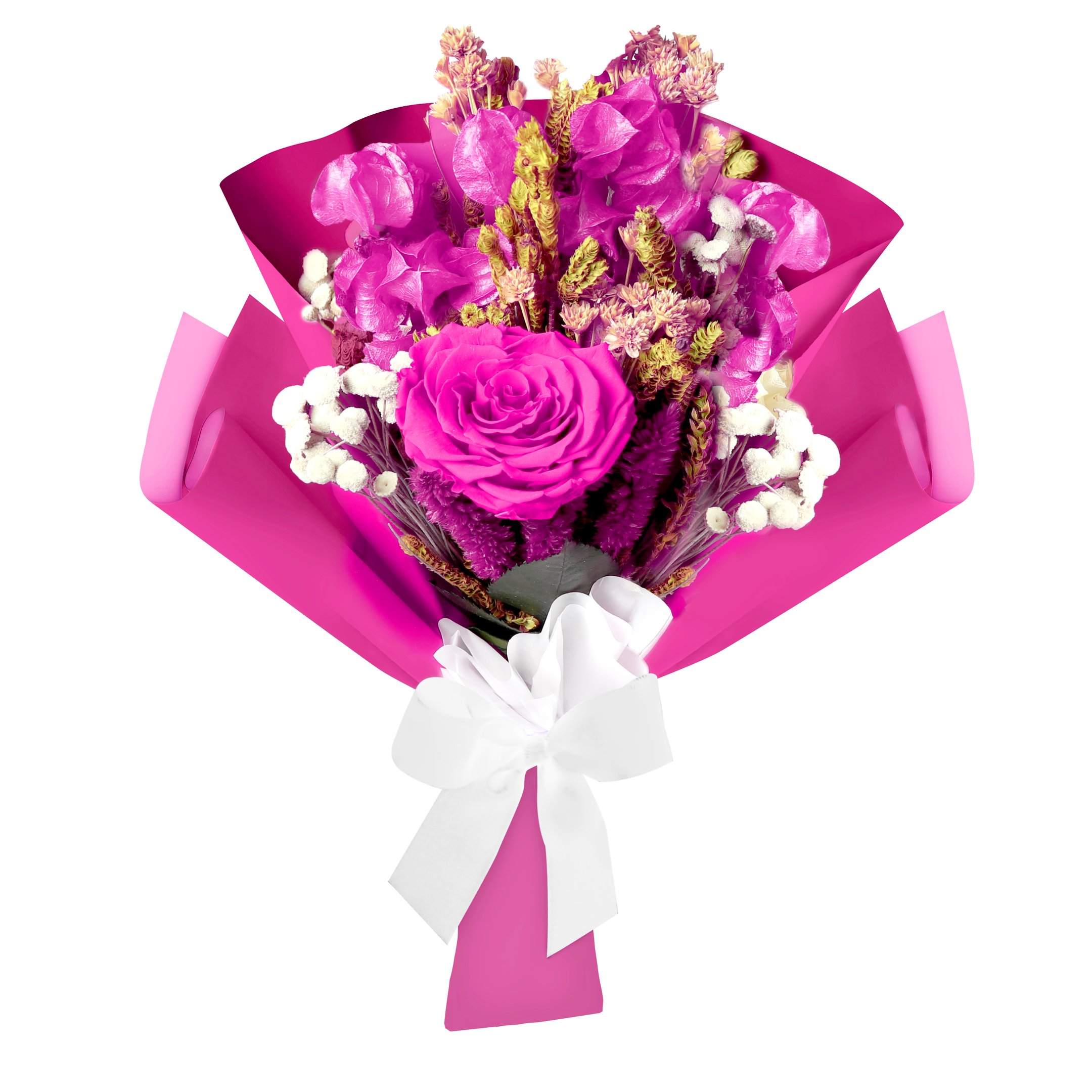 Mini Buquê Rosa Encantada e Flor Seca Pink | Nova Flor