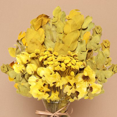 Vaso com Amistosas Flores Secas Amarelas