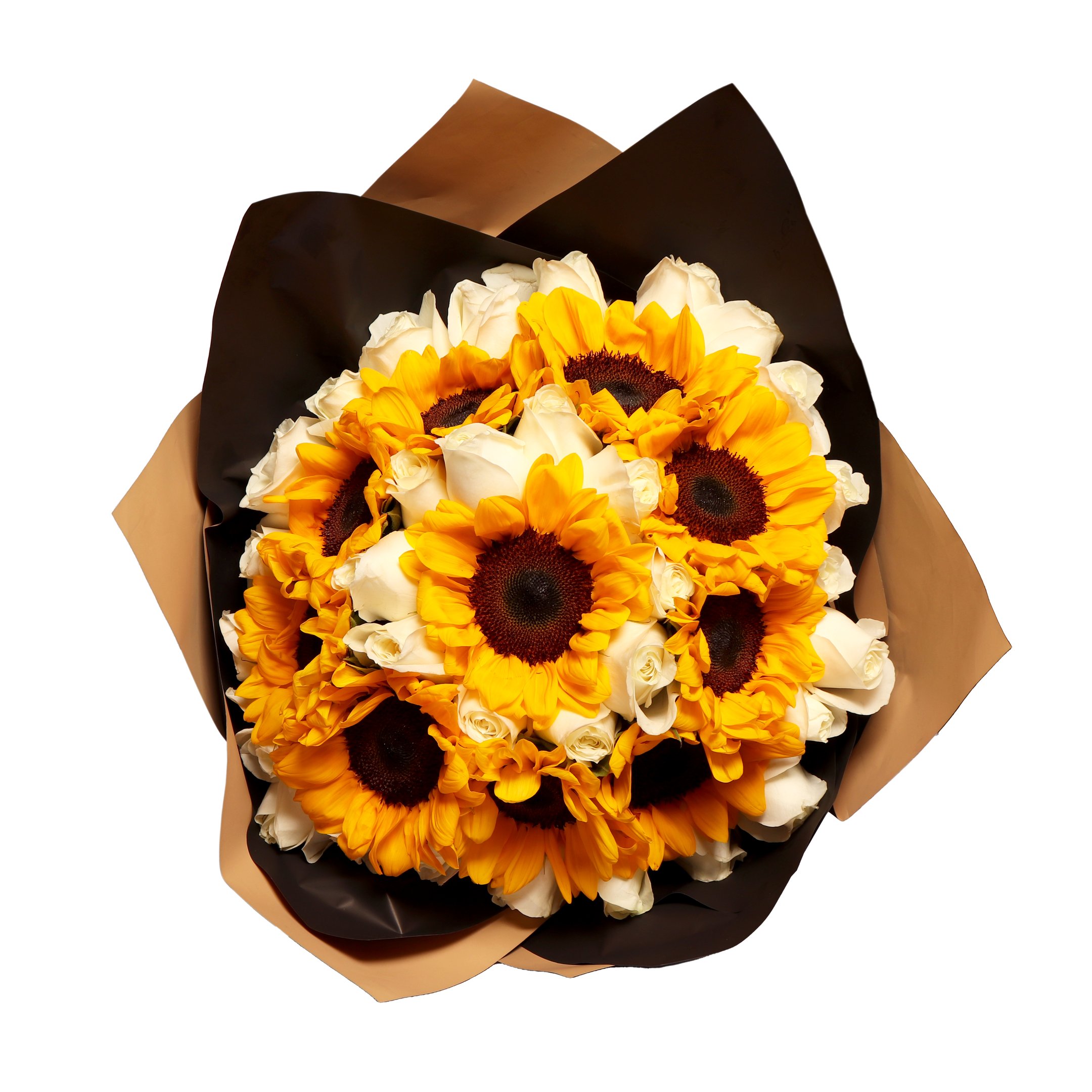 Buquê Premium com Girassóis e Rosas Brancas