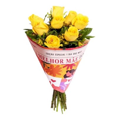 Buquê Maravilha com 8 Rosas Amarelas Melhor Mãe