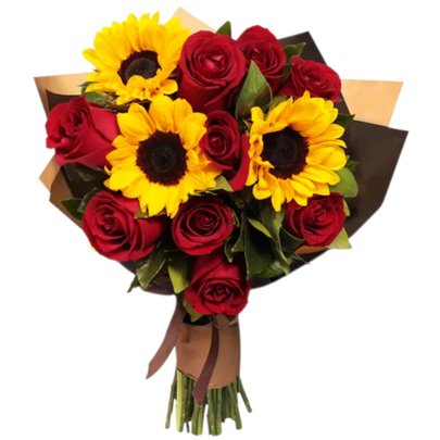 Buquê de Girassol e Rosas Vermelhas