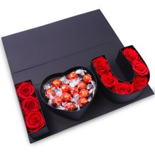 Rosas Encantadas Vermelhas e Lindt no Box I Love You