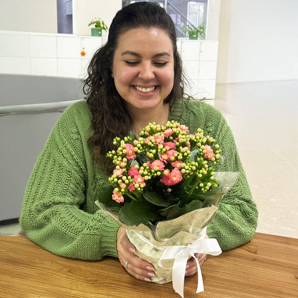 Almofada Mãe Te Amo e Kalanchoe Cor de Rosa