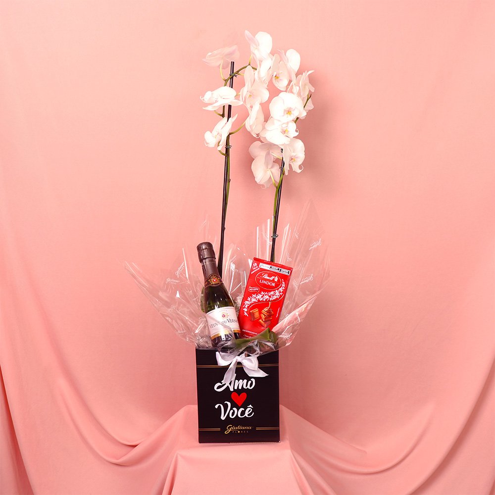 Kit Amo Você com Orquídea Phalaenopsis Branca e Lindt