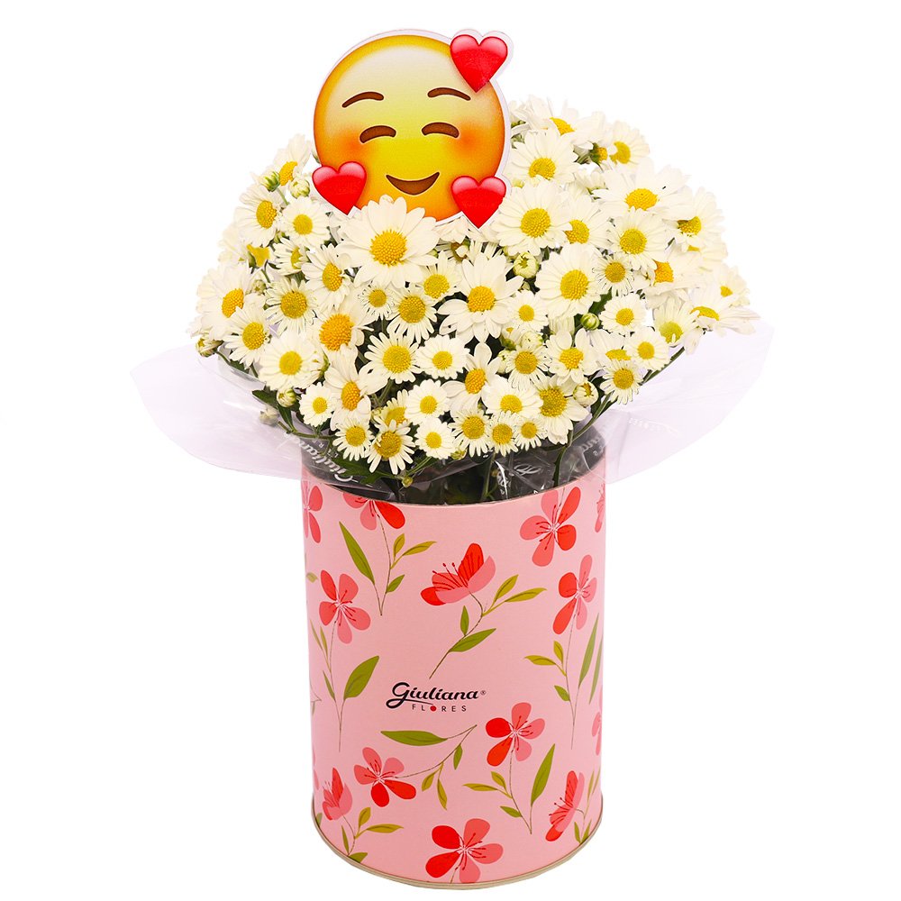 Margaridinha Branca no Box Florescer e Placa Emoji Coração