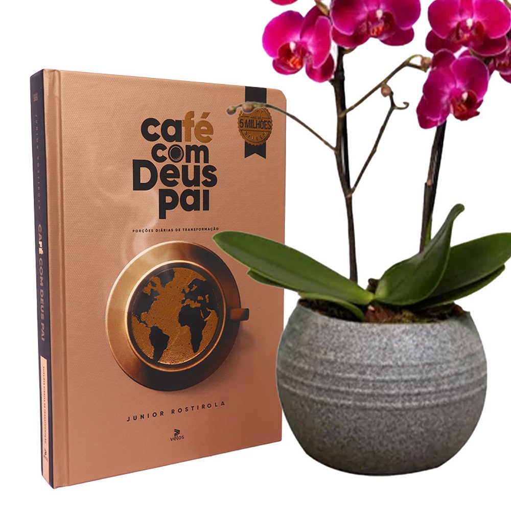 Formidável Orquídea Mini Rara Lilás e Livro Café com Deus Pai