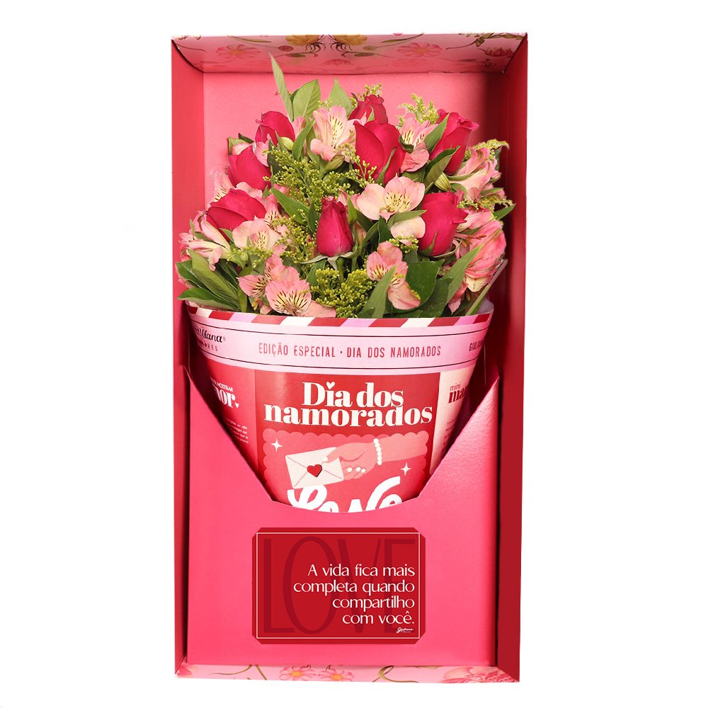 Buquê Maravilha com Rosas Pink no Box Dia dos Namorados