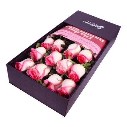 Caixa Surpresa com 12 Rosas Cor de Rosa Namorados