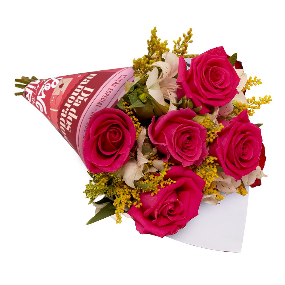 Buquê Encanto com 5 Rosas Pink Namorados