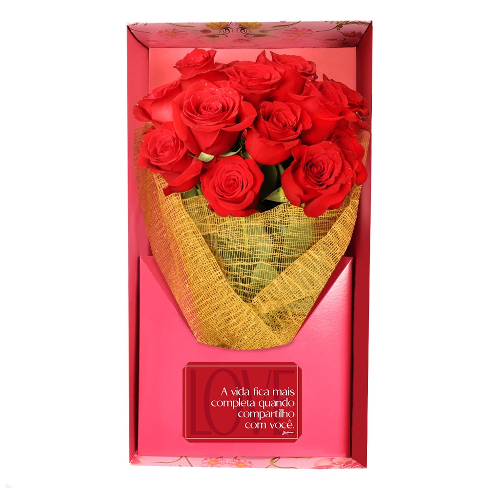 Buquê Fascínio de Rosas Colombianas Vermelhas no Box Namorados