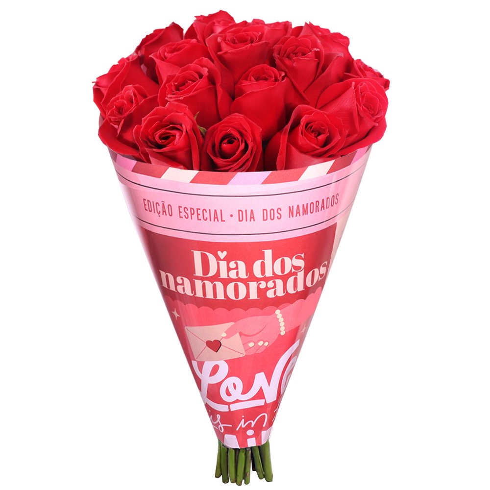 Buquê de 20 Rosas Vermelhas Namorados