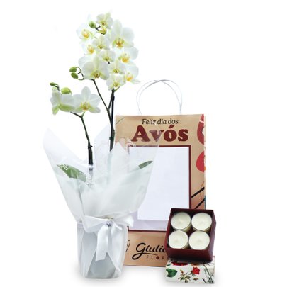 Mini Rara Branca e Vela Aromática Giuliana Flores para Avós