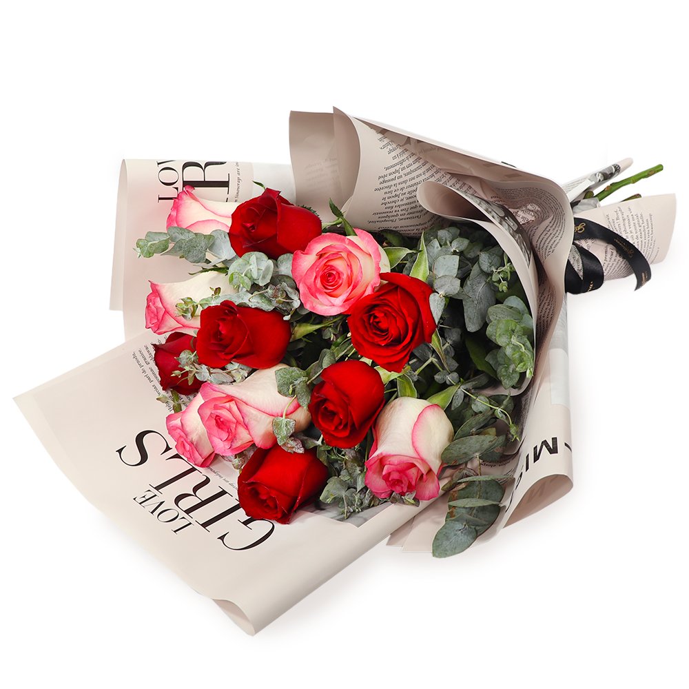 Buquê de Rosas Vermelhas e Cor de Rosa - Amor no Jornal