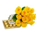 Buquê de 12 Rosas Amarelas e Ferrero