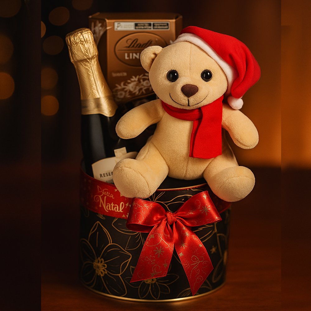 Kit Natalino com Urso e Chandon e Lindt