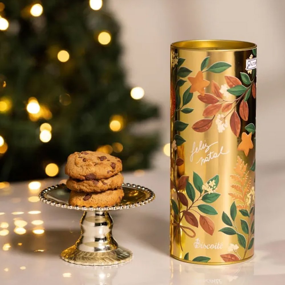 Mini Orquídea Rara Branca e Lata Cookie Speculoos Biscoitê