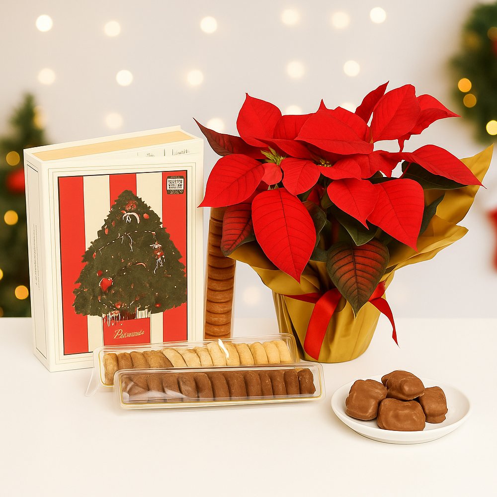 Flor de Natal Poinsétia e Livro Doces Memórias Biscoitê