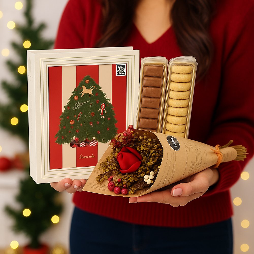 Buquê Partitura de Flores Secas e Livro Doces Memórias Biscoitê
