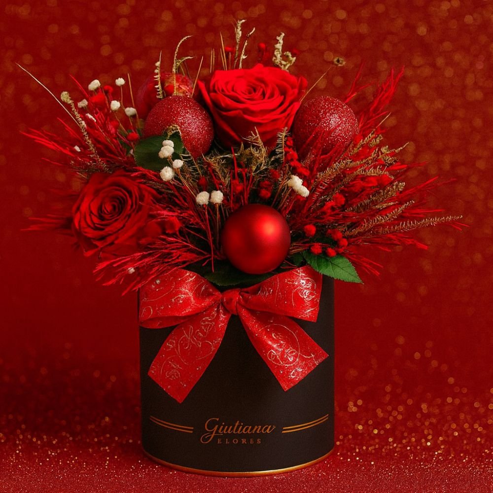 Arranjo Natalino Vermelho com Flor Seca e Rosa Encantada