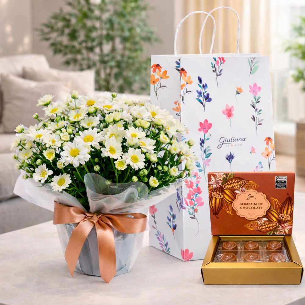 Margaridinhas Brancas e Bombom Giuliana Flores na Bag Florescer