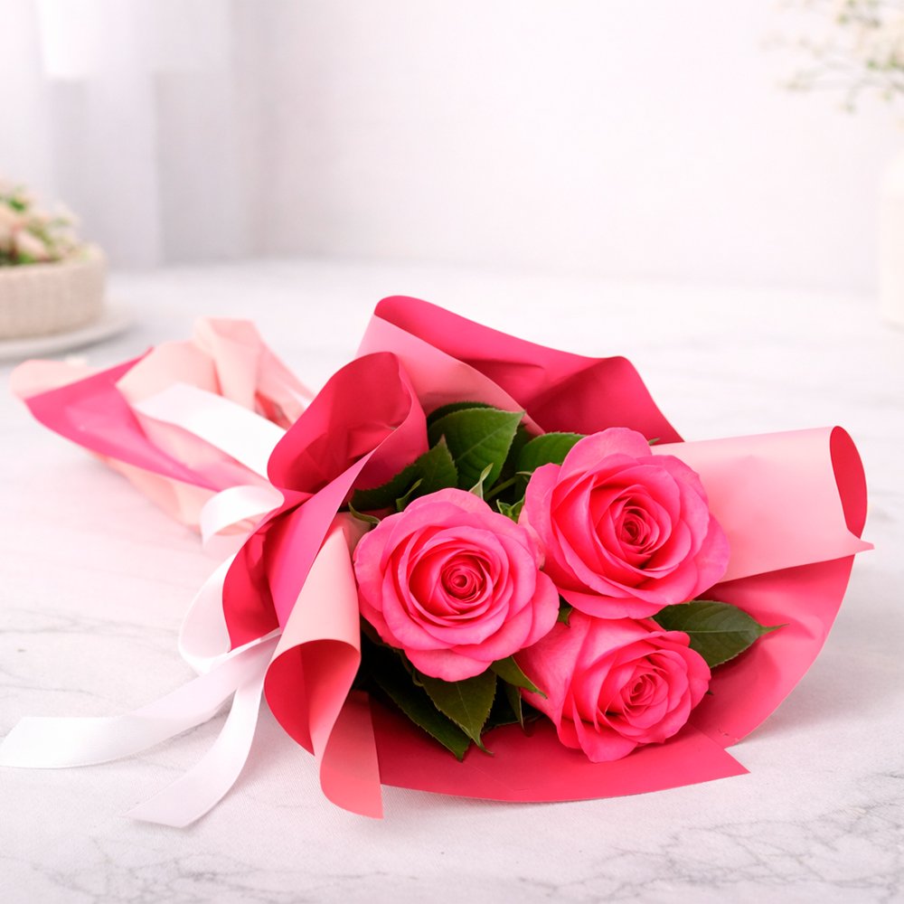 Buquê Trio de Rosas Pink