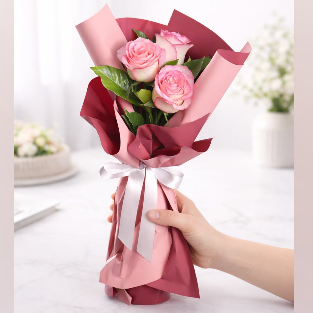 Buquê Trio de Rosas Cor de Rosa