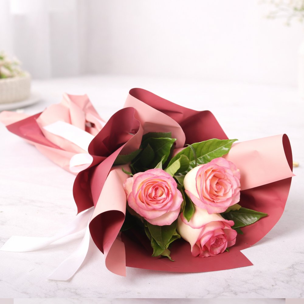 Buquê Trio de Rosas Cor de Rosa