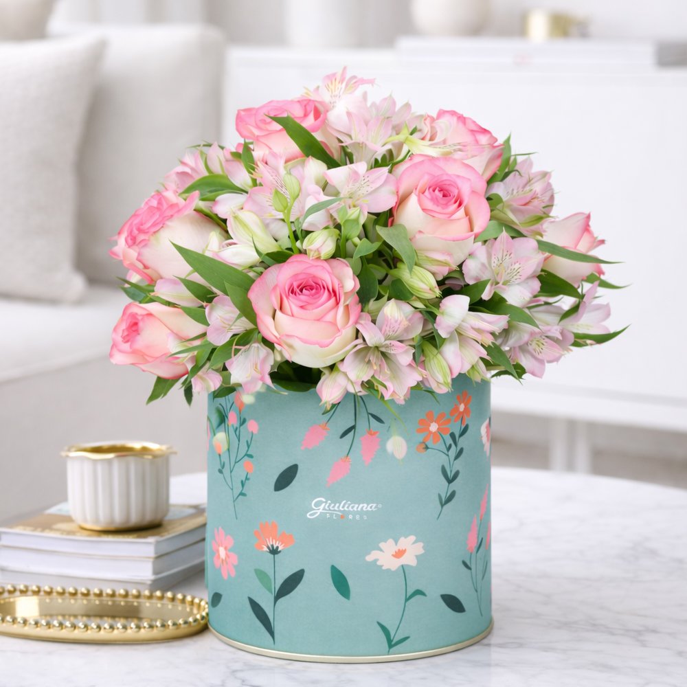 Arranjo Harmonia de Rosas e Astromélias Cor de Rosa