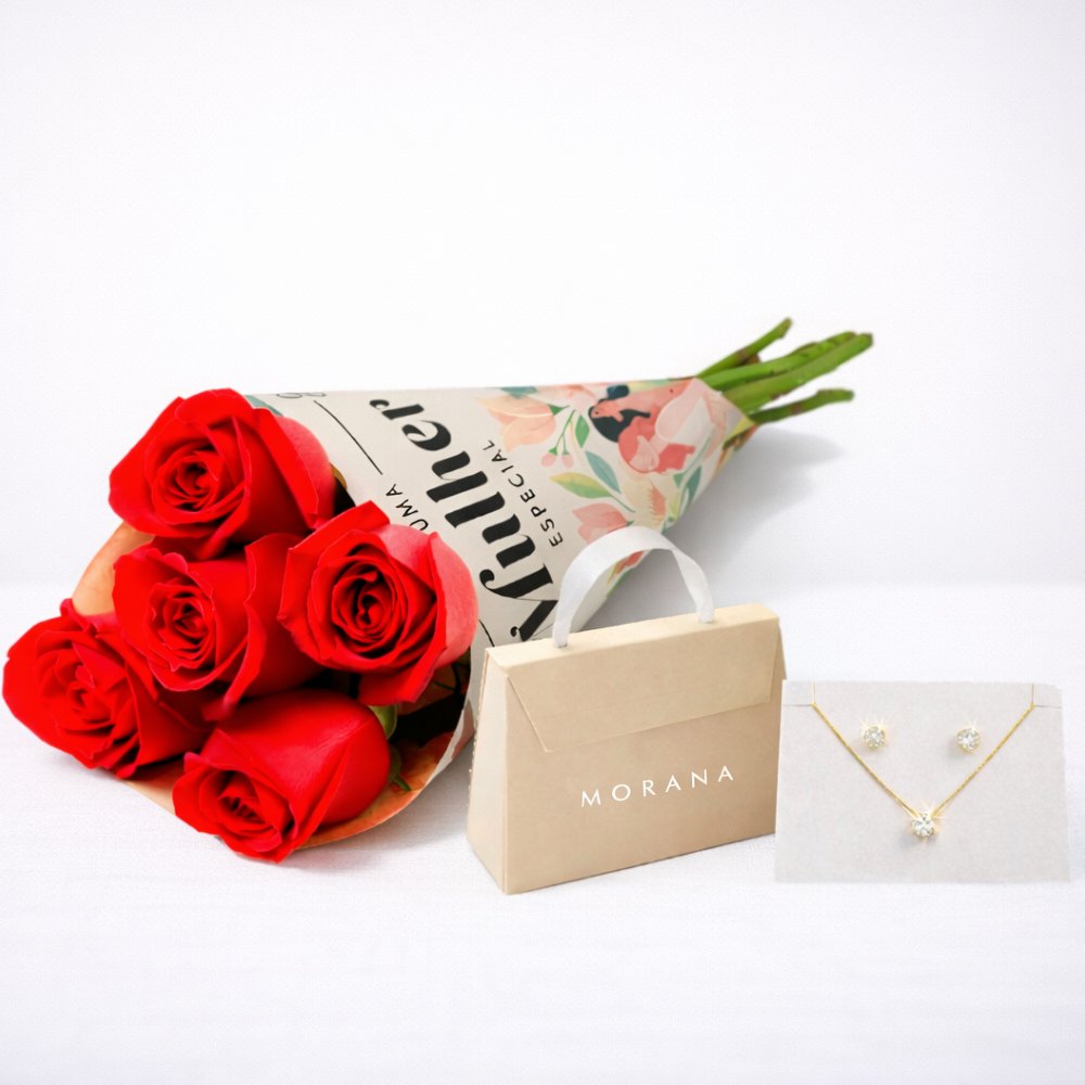 Buquê de Rosas e Conjunto Morana - Mulher Especial