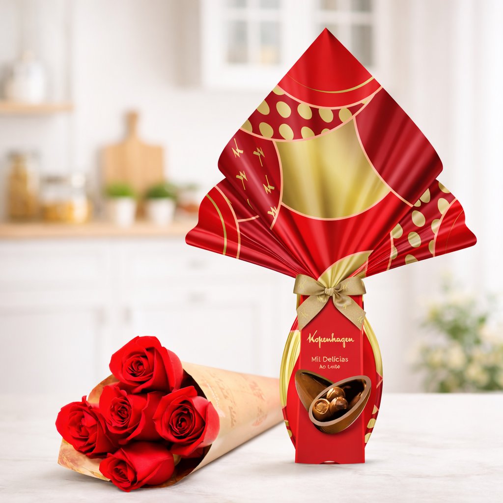 Buquê Partitura de Rosas e Ovo Mil Delicias Kopenhagen
