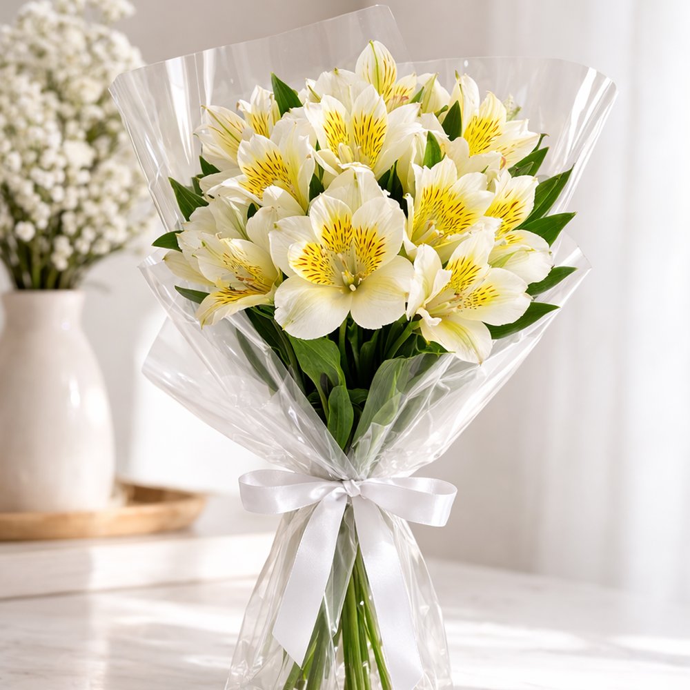 Buquê de Astromélias Brancas - Serenidade