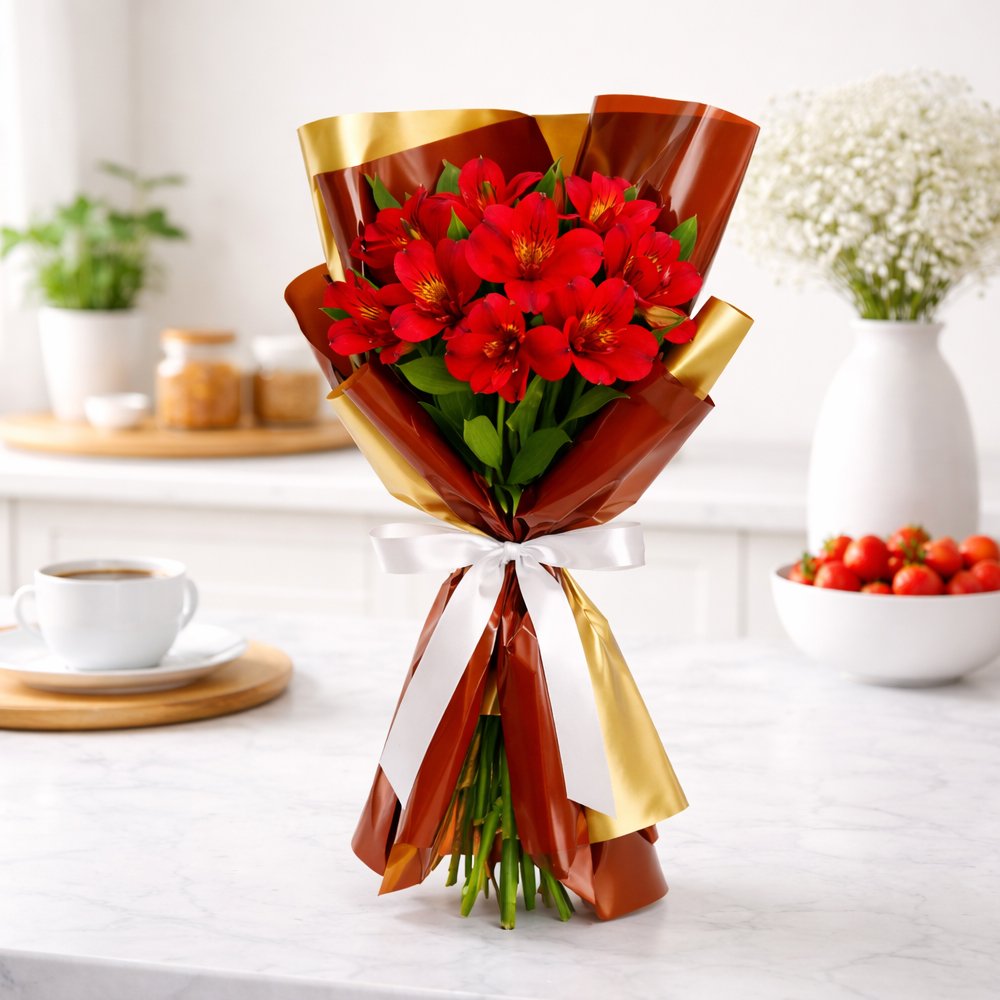 Buquê de Astromélias Vermelhas - Serenidade