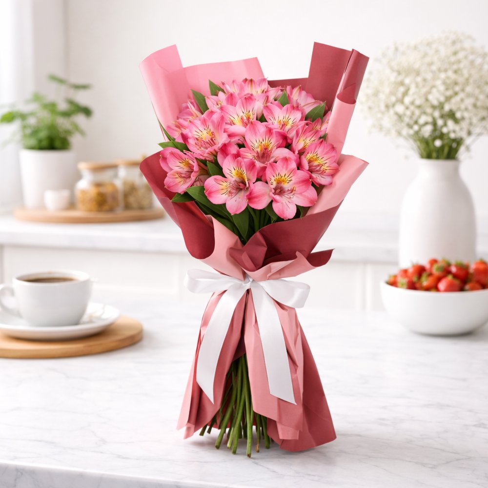 Buquê de Astromélias Cor de Rosa - Serenidade