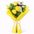 Buquê Trio de Rosas Amarelas com Urso Chaveirinho