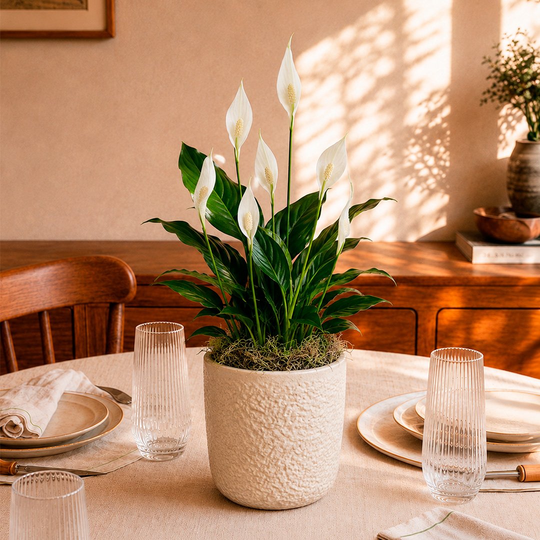 Refinado Lírio da Paz Plantado - Vaso Off White