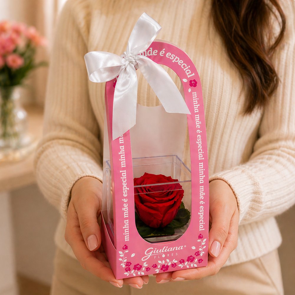 Mini Box de Rosa Encantada Vermelha - Mãe Laço de Amor